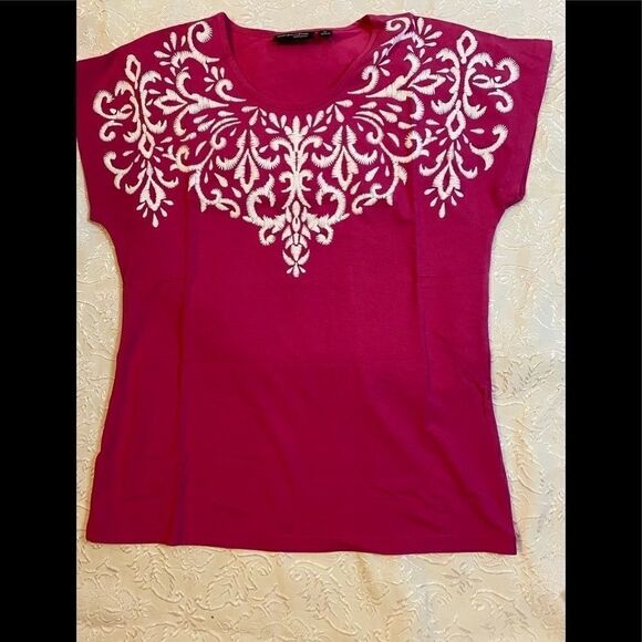 💥Susan Graver Cotton Model Top with texture print XS short sleeve - Picture 8 of 11